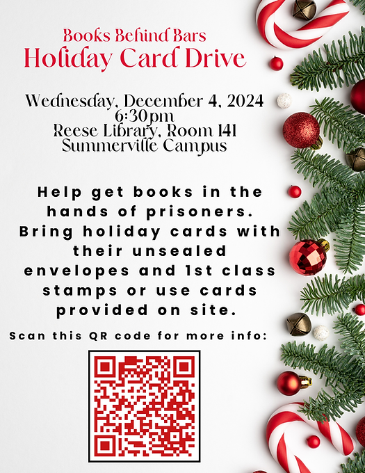 Flyer for Books Behind Bars Holiday Card Drive, Dec 4, Augusta, Georgia